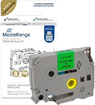 Mediarange   Laminert   Permanet Adhesiv   Sort På Grønt   Rull 1,2 Cm X 8 M 1 KassettEr Hengeboks   Merketape Alternativ For: Brother Tz 731 Brother Tze 731   For Brother P Touch Pt 1010 1080 1090 1230 1290 1880 2100 2430 2700 9800,