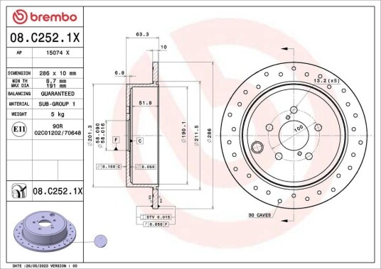 Bremseskive BREMBO 08.C252.1X Bremseskive BREMBO 08.C252.1X