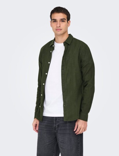 ONLY & SONS Onscaiden Life Ls Solid Linen Blend Noos   Green   M