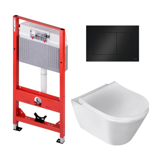 Sanipro Aquaform Toalettpakke Veggskål Soft-Close Sete Og Tece Sisterne Hvit Svart Matt