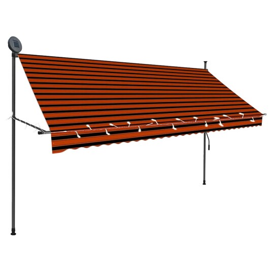 vidaXL Manuell uttrekkbar markise med LED 300 cm oransje og brun