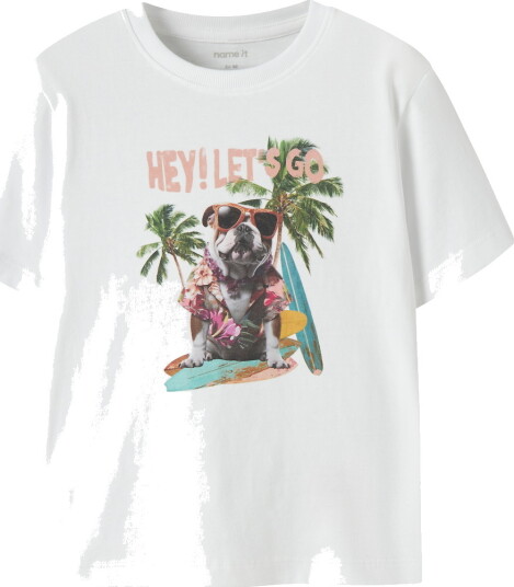 Name It T skjorte   NmmVoto   Bright White/Surf Dog   Name It   5 år 110   T skjorte Grønn Hvit