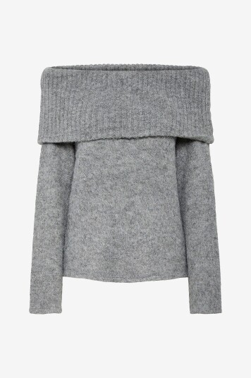 Pieces Genser pcPam LS Off Shoulder Knit BC Grå