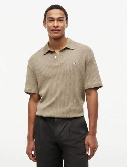 Tommy Hilfiger Open Knit Relaxed Fit Polo Beige XXL
