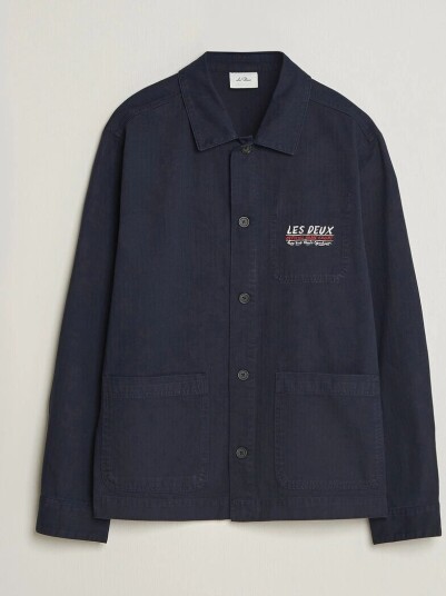 Les Deux Herringbone Artist Overshirt Dark Navy