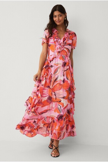 Ellos Collection   Maxikjole i chiffon   Rosa