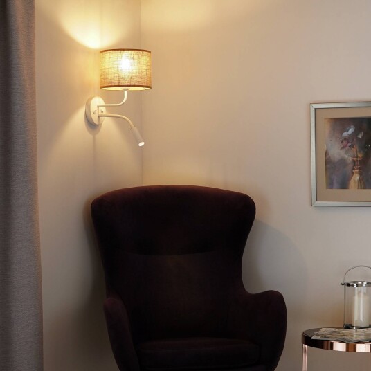 Duolla Vegglampe i jute brun/hvit stoff leselampe