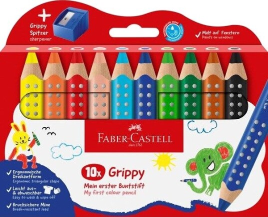 Faber-Castell Grip Fargeblyanter 10 stk med Blyantspisser