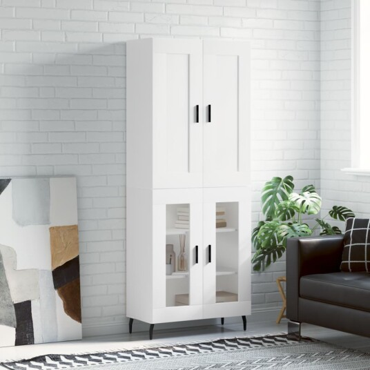 Highboard hvit 69,5x34x180 cm konstruert tre