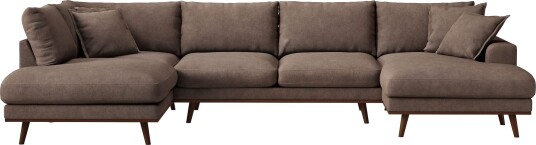 Copenhagen Premium 5 personers Venstrevendt U formet Dyb Sofa med Divan og Chaiselong i Stoff Mørkebrun