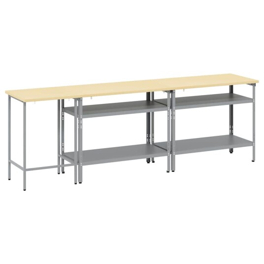 Arbeidsbenksett med hylle 3 deler Beige/Grå