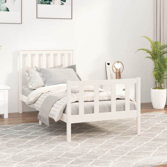 vidaXL Sengeramme med hodegavl hvit 100x200 cm heltre furu 8720845893842