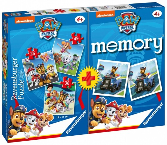 Ravensburger Paw Patrol Memory og 3 Puslespill Multipack 25/36/49 brikker