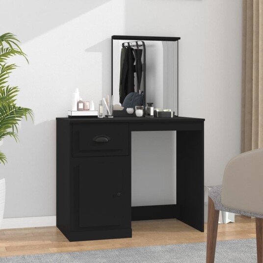 vidaXL Sminkebord med speil svart 90x50x132,5 cm konstruert tre vidaXL Sminkebord med speil svart 90x50x132,5 cm konstruert tre