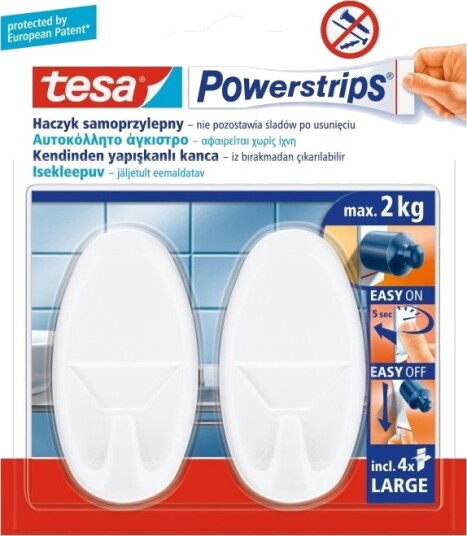 Tesa Powestrips Selvklebende Krok 2 Stk Rund Stor Hvit 58013 00054 01