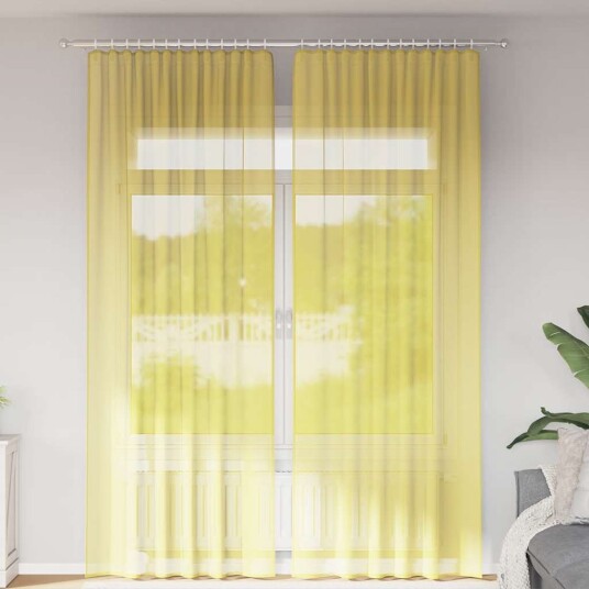 Voilegardiner med hemper 2 stk gul 140x260 cm 8721158553362