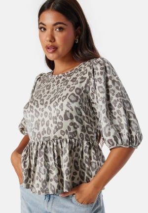 BUBBLEROOM Round Neck Puff Sleeve Blouse Leopard XL