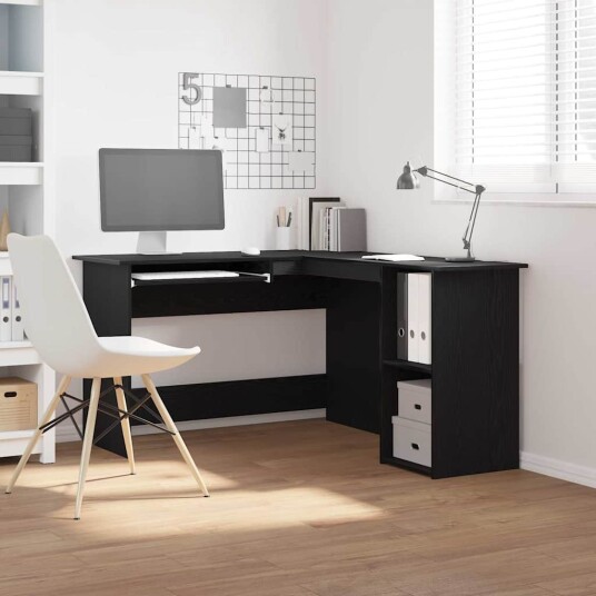  skrivebord i svart eik 120x140x75 cm laget av konstruert tre