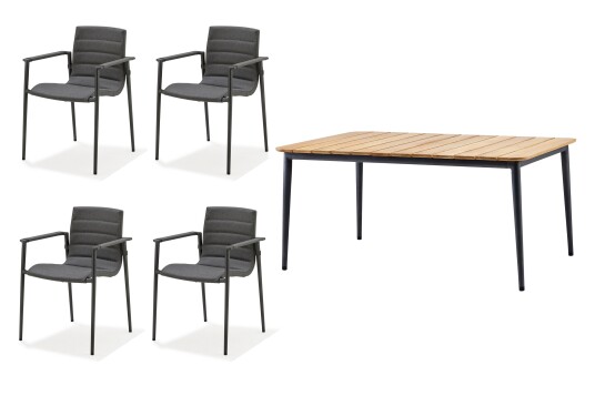 Cane-line Core spisegruppe Grå/teak 4 lenestoler & bord 160 x 100 cm