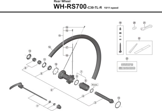 Shimano eiker 273mm lang til bakhjul modell WH-RS700-C30-TL-R