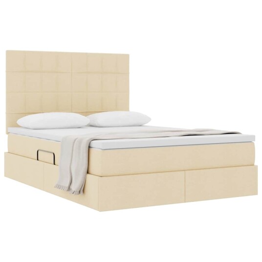 Seng med lagring og madrass Creme 140 x 190 cm Polyester