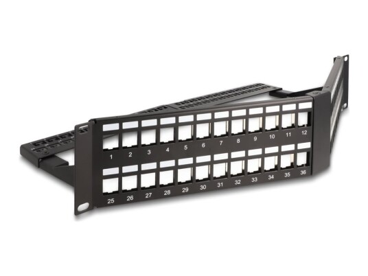 Delock - Koblingspanel - Angled With Strain Relief - Skapmonterbar - Svart Ral 9005 - 2U - 19" - 48 Porter