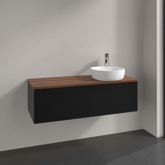 Villeroy & Boch Antao Servantskap med 1 skuff 120x50x36 cm m/lys Sort Matt/Valnøtt