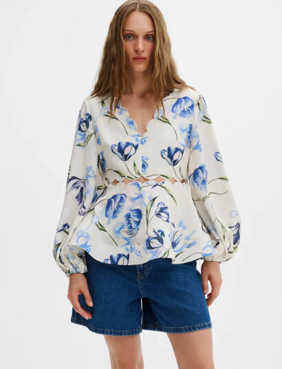 Malina Maya Scalloped Balloon Sleeve Blouse - Blue - 42