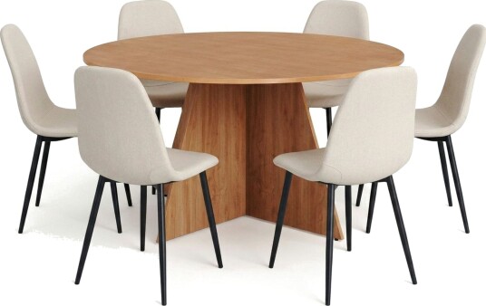 Vera spisegruppe rund 150 cm eik med 6 Nibe spisestoler Eik