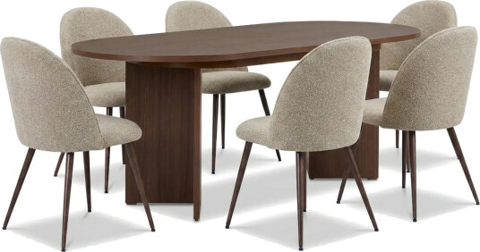 Spisegruppe Nordure Dano uttrekkbart spisebord 160–200 cm med 6 Nibe Plus spisestoler Greige  