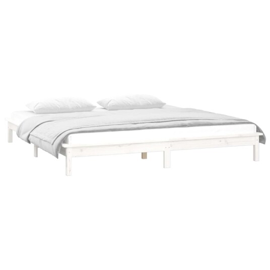 vidaXL Sengeramme med LED hvit 135x190 cm 4FT6 Double heltre