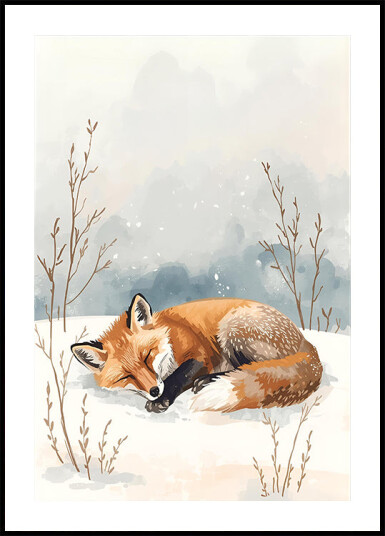 Schlafender Fuchs im Schnee Plakat Plakat / 40x50cm Schlafender Fuchs im Schnee Plakat Plakat / 40x50cm