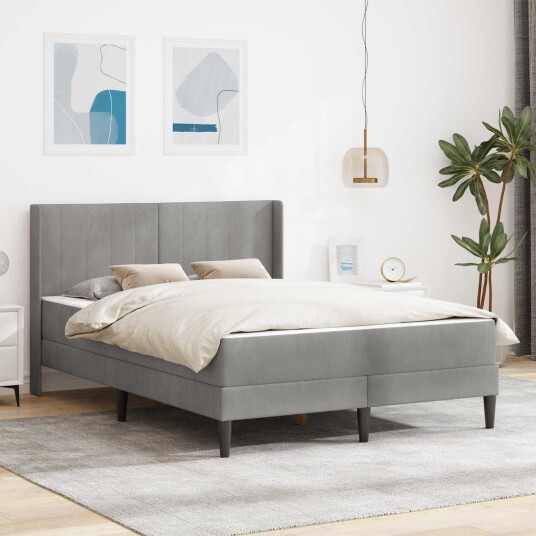 vidaXL Sengeramme med madrass Lysegrå 140 x 200 cm Fløyel vidaXL Sengeramme med madrass Lysegrå 140 x 200 cm Fløyel