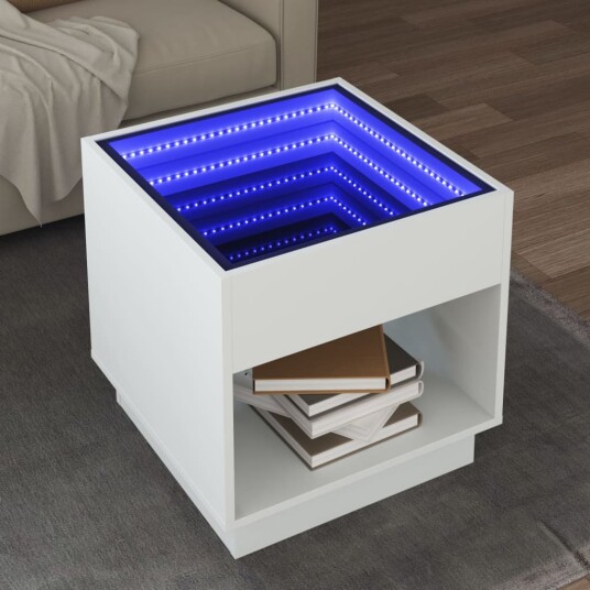  Salongbord med Infinity LED hvit 50x50x50 cm 847651