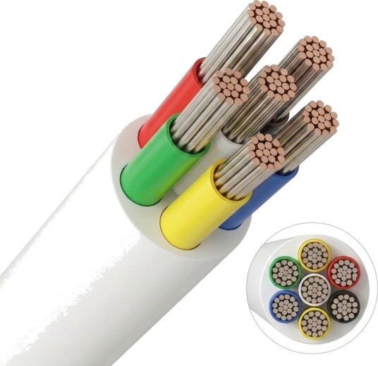 10m RGB+CCT kabel hvit rund 6x0,35mm² 12V 24V til LED strip