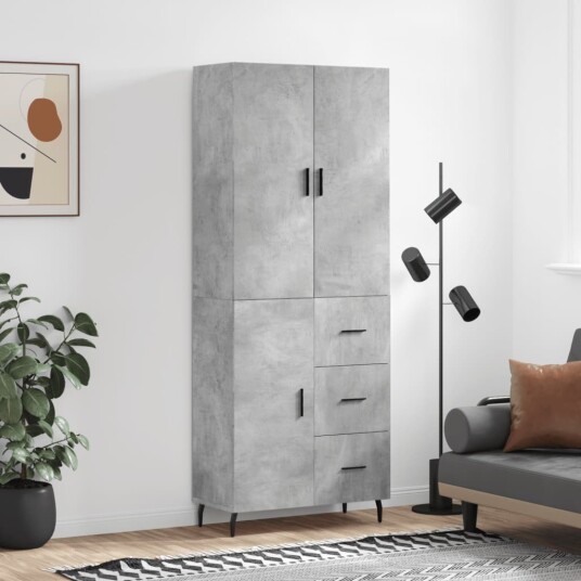 vidaXL Highboard betong grå 69,5x34x180 cm konstruert tre 8720845411688