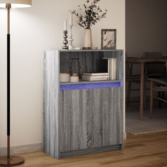 Skjenk med LED grå sonoma 72x34x100 cm konstruert tre