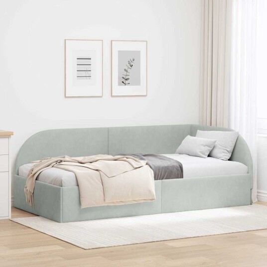 Hjørnesengramme med hodegjerde Lysegrå 90 x 200 cm Fløyel Hjørnesengramme med hodegjerde Lysegrå 90 x 200 cm Fløyel