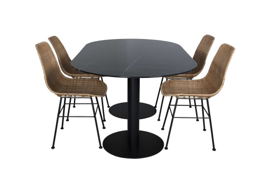 Venture Design Pillan & Bali spisegruppe Natur/svart 4 stoler & bord 180 x 100 cm