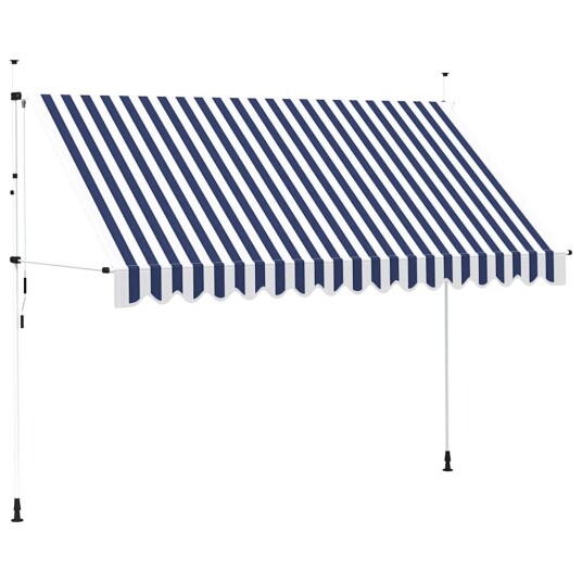 vidaXL Manuell uttrekkbar markise 350 cm blå og hvite striper