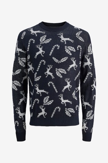 Jack & Jones Pullover jjXmas Andrew Knit Crew Neck Blå