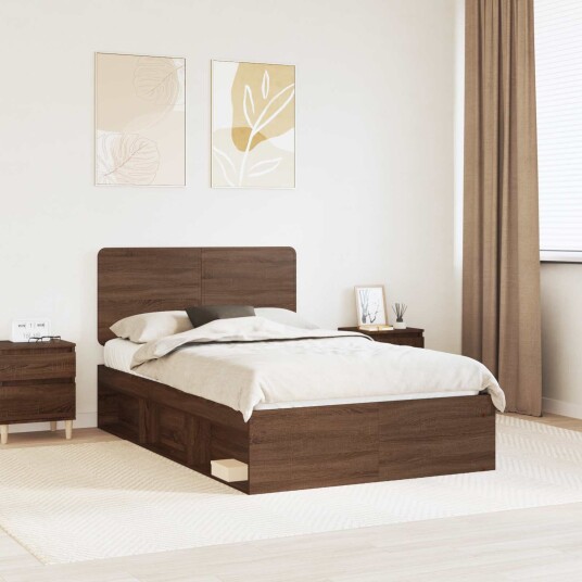 Sengestamme med hodegjerde Brun Eik 120 x 190 cm Massiv furu Sengestamme med hodegjerde Brun Eik 120 x 190 cm Massiv furu
