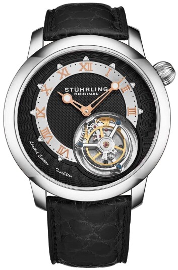 Stührling Original Herreklokke 390.01 Tourbillon Eclipse Sort/Lær