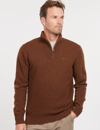 Barbour Barbour Essential Lambswool Half Zip Knit - Brown - XL