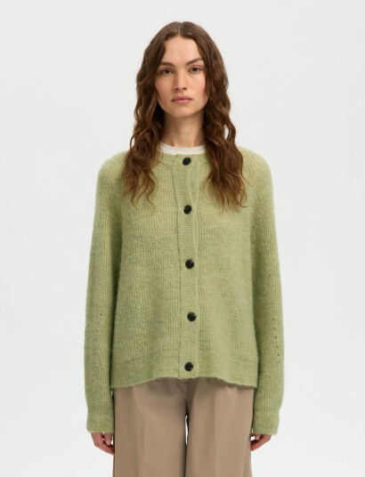 Selected Slflulu Ls Knit Short Cardigan Noos - Green - XS