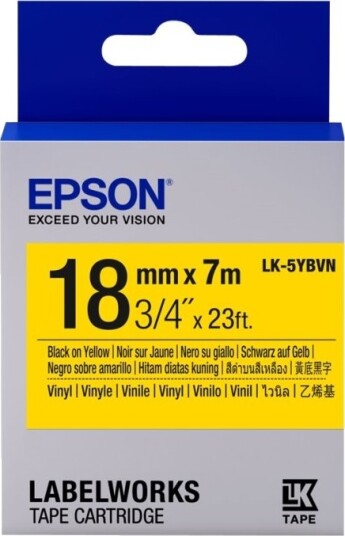 Epson Lk 5Ybvn   Vinyl   Svart På Gult   Rull 1,8 Cm X 7 M 1 KassettEr Merketape   For Labelworks Lw 1000 300 400 600 700 900 K400 Z700 Z710 Z900