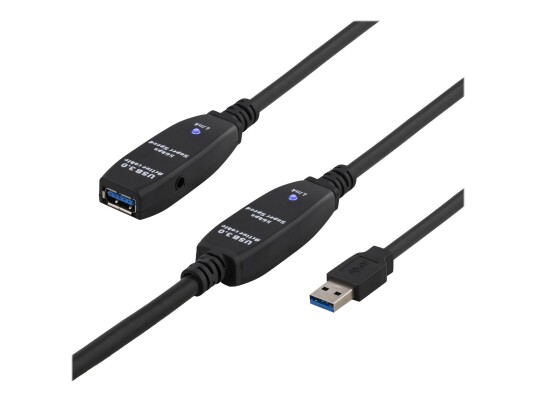 Deltaco USB 3.2 Gen 2 Forlengelseskabel 15 m, USB A Hunn, Svart