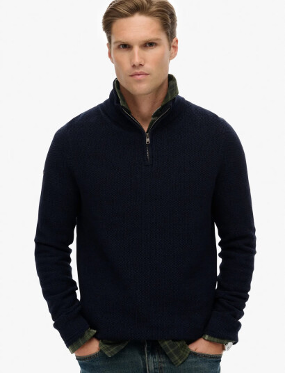 Superdry Lw Cotton Texture Half Zip - Navy - XXL Superdry Lw Cotton Texture Half Zip - Navy - XXL