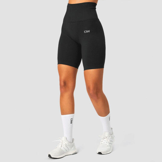 Ribbed Define Seamless Pocket Biker Shorts, Black Svart Large