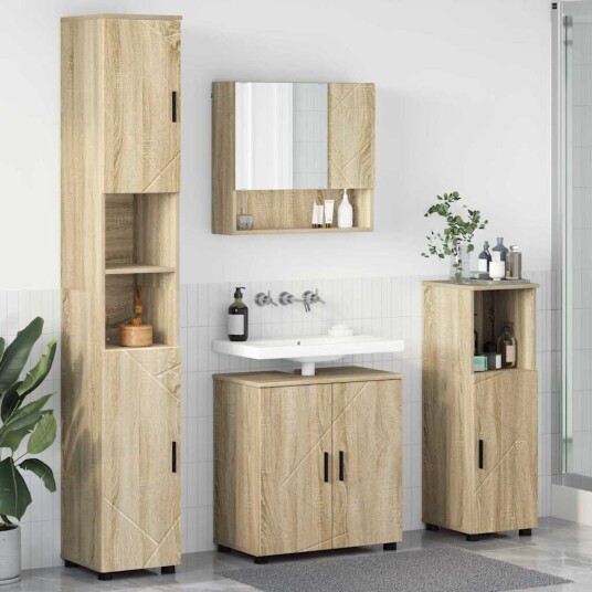 Baderomsinnredningssett Veggmontert med dør 4 pcs Sonoma eik Baderomsinnredningssett Veggmontert med dør 4 pcs Sonoma eik